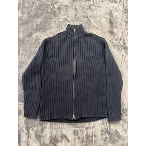 J.Crew Full Zip Ribbed Cardigan Mens‎ XL Navy Blue Cotton Mock Neck  Grandpacore